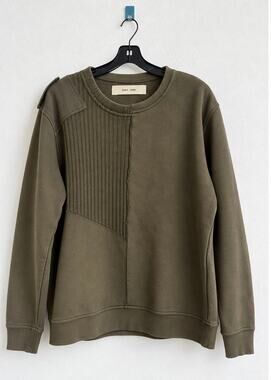 Damir Doma Olive Green Asymmetric Ribbed Panel Cotton Sweatshirt Size L